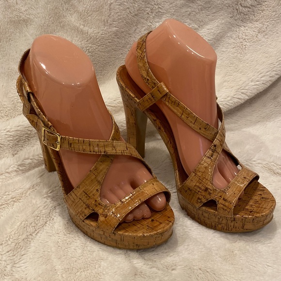 Lauren Ralph Lauren Filara Natural Glazed Cork Platform Sandals Heels Sz 9?? EUC - Picture 2 of 12